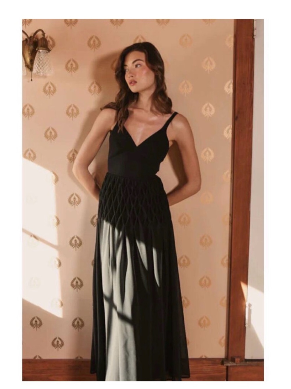 NEW HUTCH chapman Diamond Pleated Hip maxi dress in black Sz S